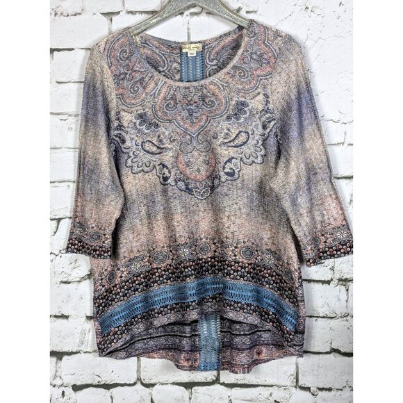 WORLD UNITY Boho Lagenlook Pullover Knit Top Tunic Artsy Lace Size 2X - Picture 2 of 9